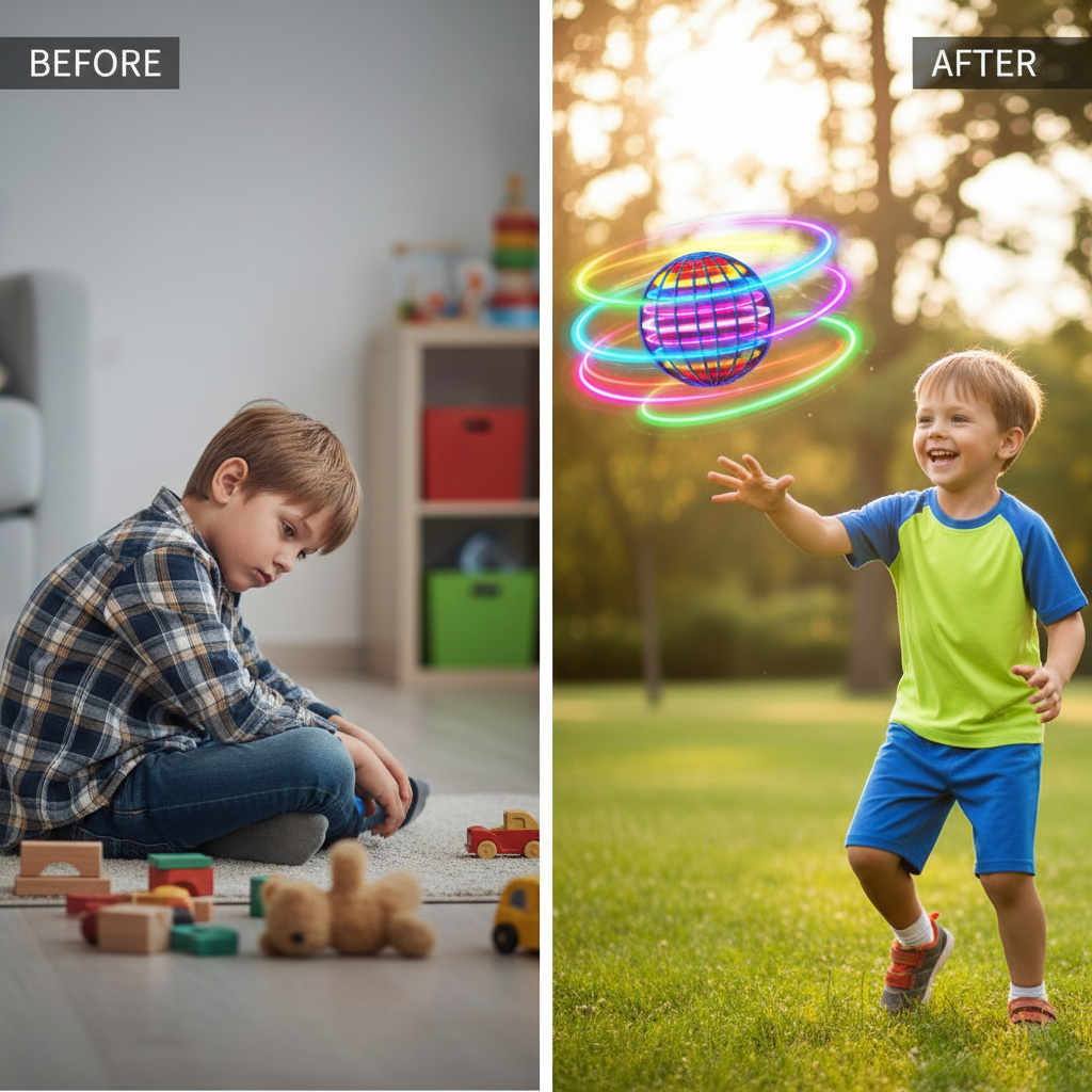 Flying Ball Children's Hand Controlled Color LED Cosmic Globe 360 ° Rotating Suspension Ball Suitable for Indoor and Outdoor Toy
